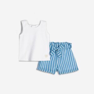 CONJNTO BLANCO/ CELESTE RAYAS